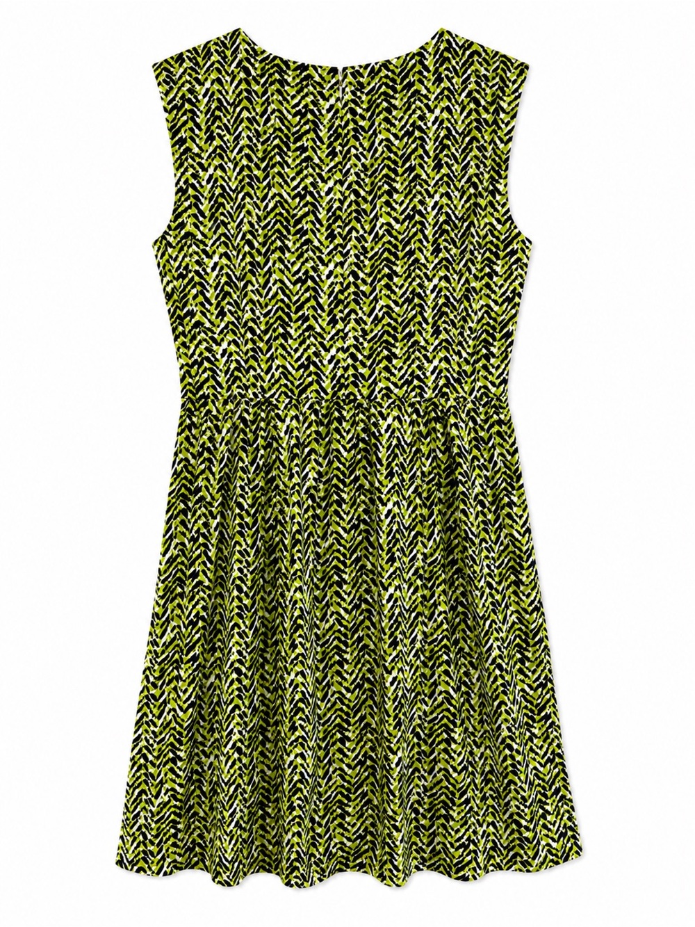 Ann Taylor Women’s Size 14 Green Black Abstract Sleeveless Fit Flare Dress - Picture 3 of 6